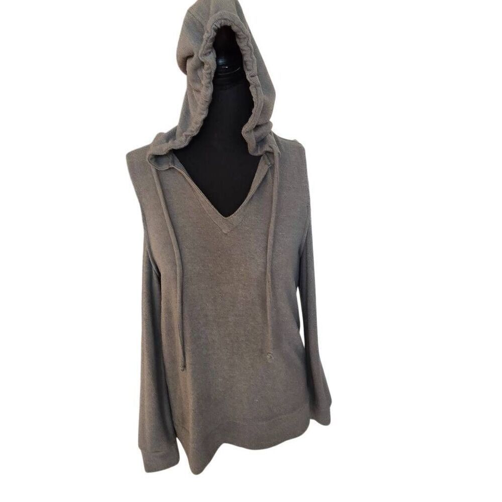 Chaser Womens Open Shoulder V-Neck Pullover Hoodie Sweater Green Size Small